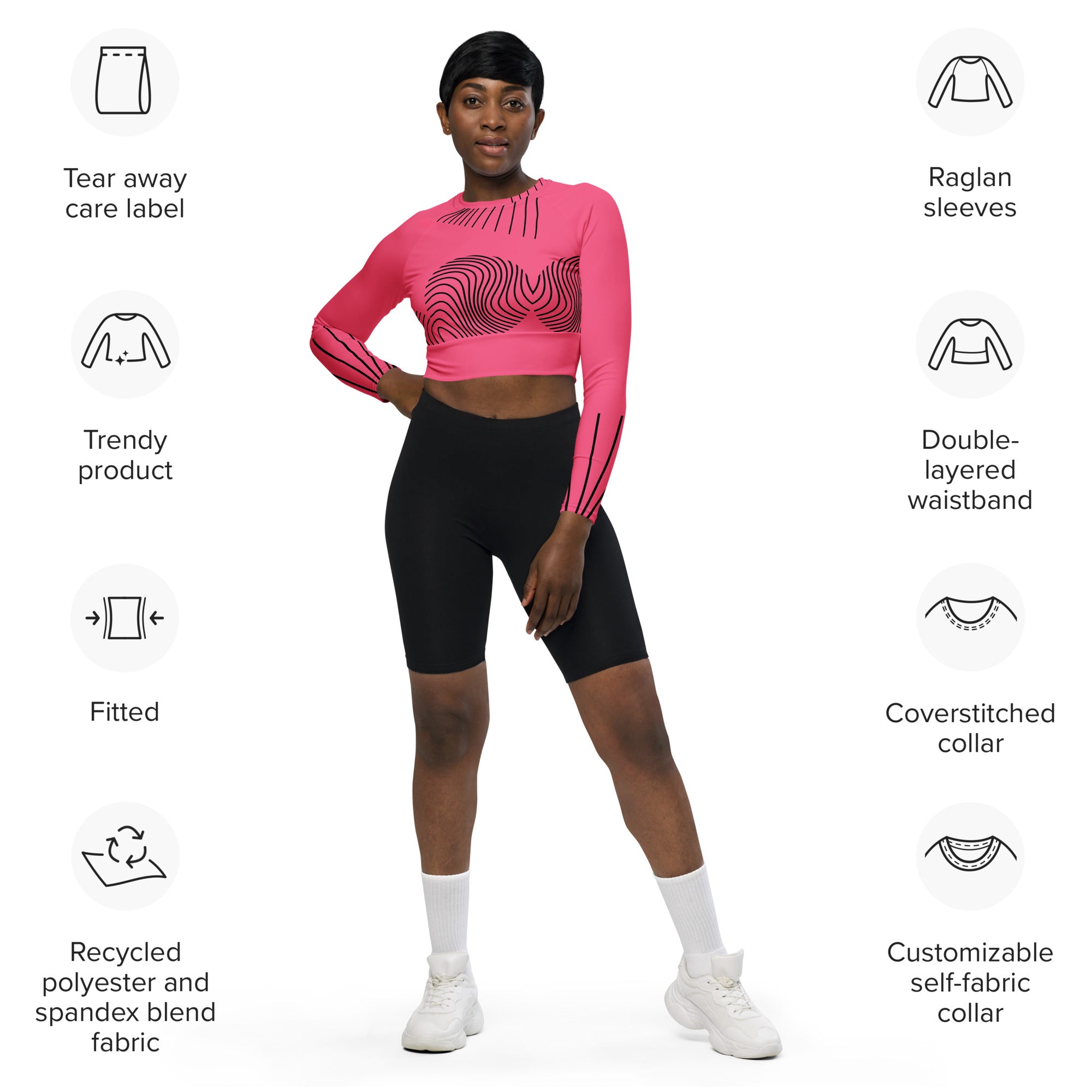 Long-sleeve crop top- activewear and streetwear. Women's gym or fitness top. WickedYo